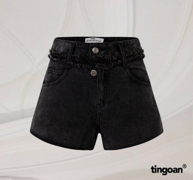 TINGOAN - Quần short bò cạp rời gấu cắt tua rua đen tingoan MAMIII JEANS SHORTS/LC