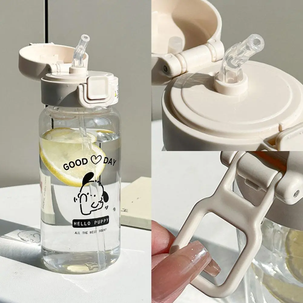 Bình Nước Nhựa Trong Suốt Hoạt Hình Dễ Thương, Dung Tích 500ml, Có Ống Hút, Cầm Tay, Cốc Tập Uống Nước, M0N7