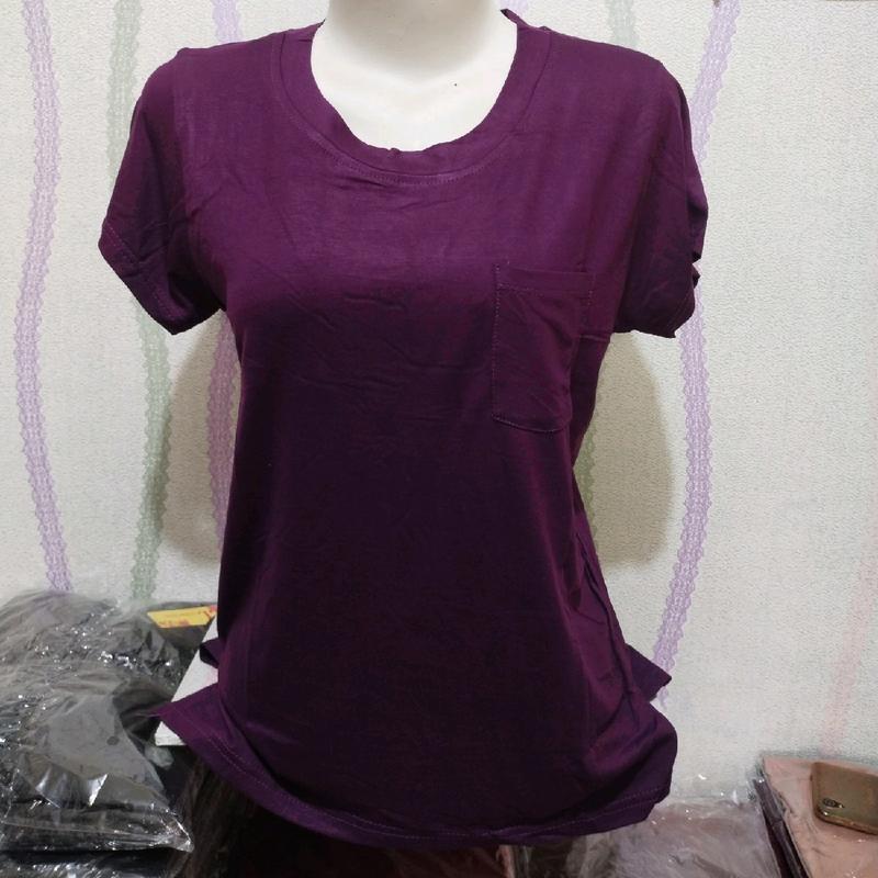 kaos atasan wanita O neck modern trendy Rayon Spandex Baju Polos Oblong Basic Tebal Pendek 4