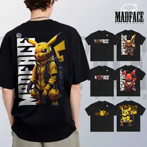 · MADFACE clothing Oversized Pokémon Mechanical Pikachu design pure cotton thick cloth T-shirt