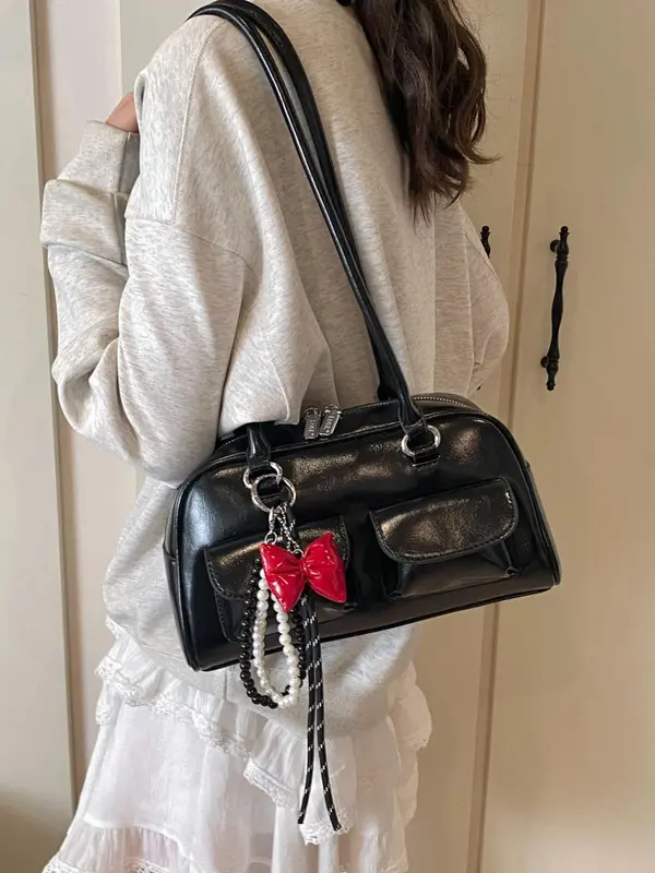 Women's Fashionable Plain Color Shoulder Bag, Casual Versatile Shoulder Bag with Charm Decor, Trendy All-match Commuter Bag for Daily Used 1