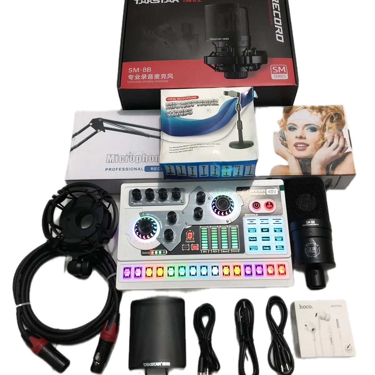 Soundcard x5 màu trắng Mic SM_8B TAKSTAR màu đen bảo hành 6 tháng nhà cung cấp trong 30 ngày bị lỗi gửi về 1 đổi 1 qua 30 ngày gửi về bảo trì.