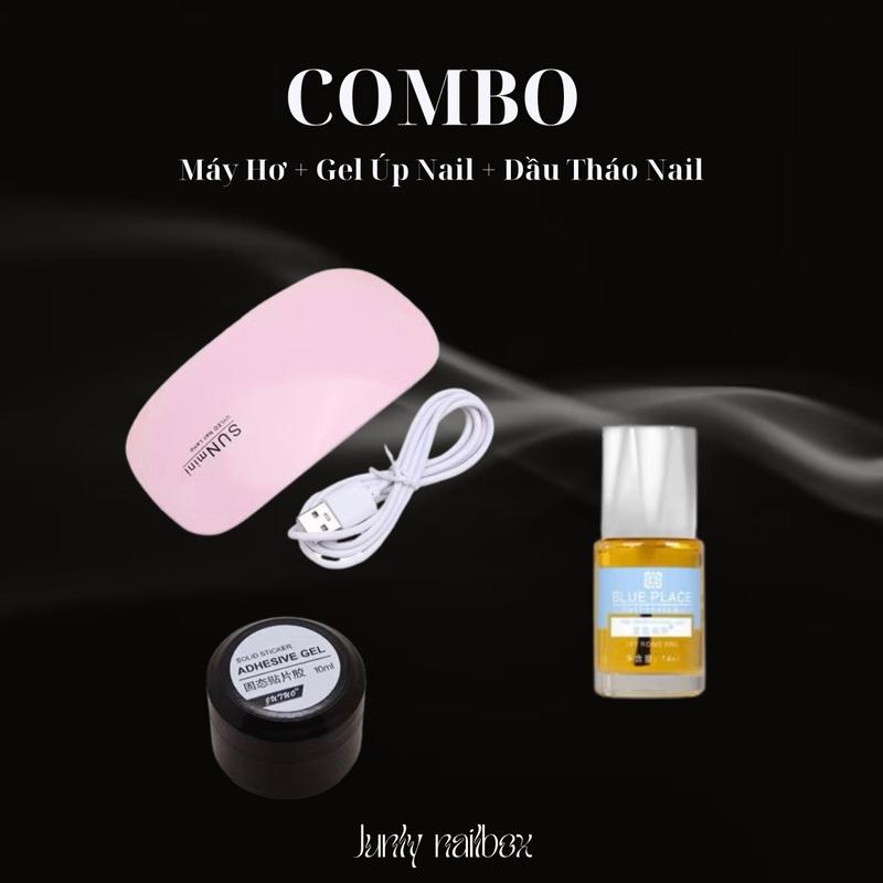 Combo máy hơ 3 món, Dầu Tháo Nailbox Blue Place, Máy Hơ Mini, Gel định hình dán nailbox Làm Nail Máy Hơ Gel Phá Gel