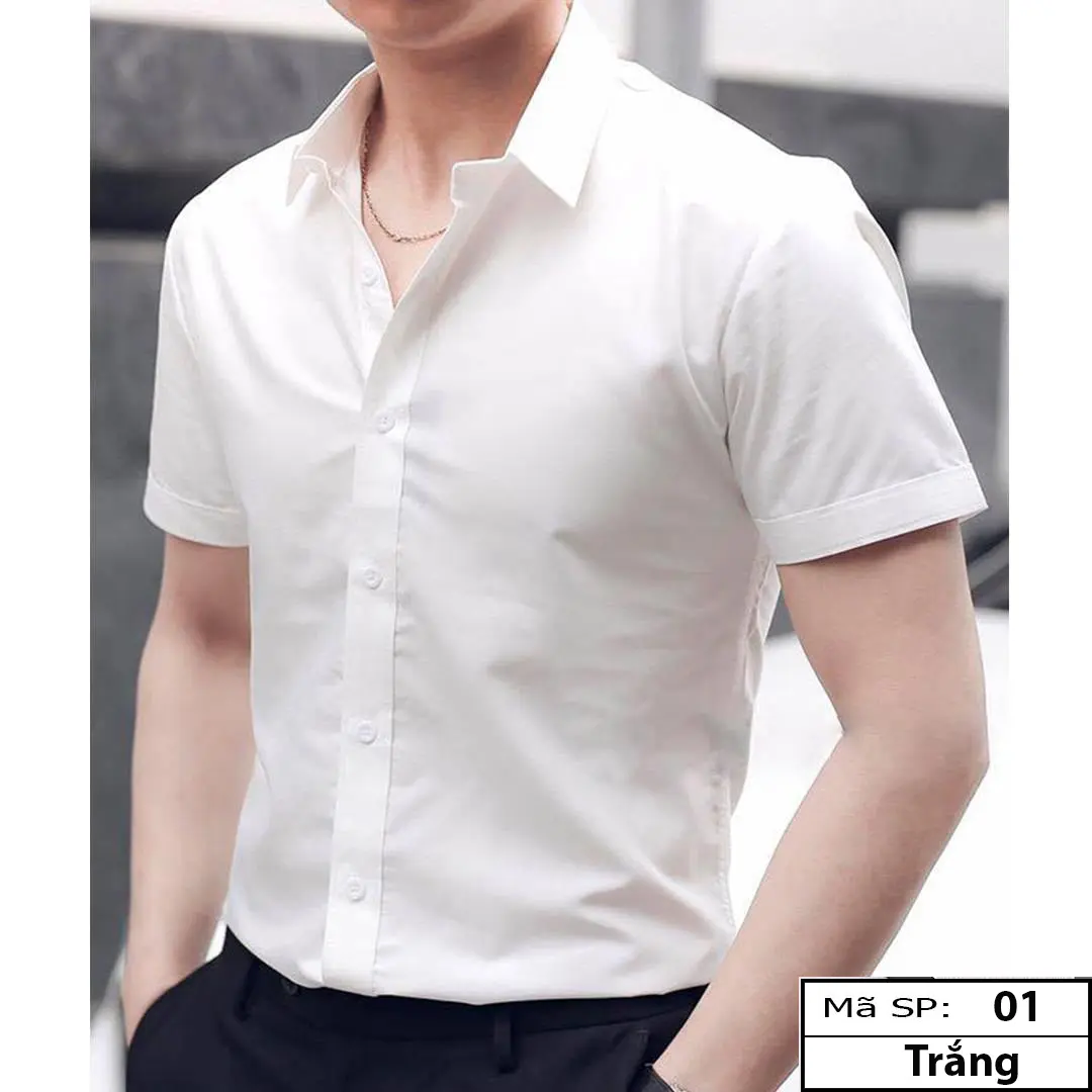 Áo sơ mi nam ngắn tay form ôm vừa phải Menswear Trắng