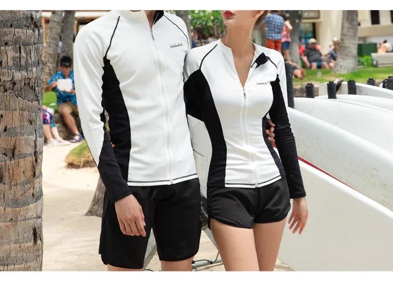 Product Introduction of Long Sleeve Rash Guards Swimwear Women 2024 Patchwork Couple Two-Piece Swimsuit Men Surfing Swimming Suit Beach Diving Bath Suit 36