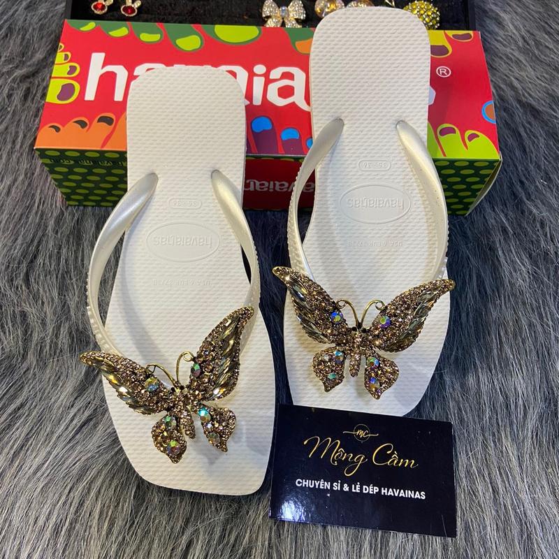 Dép Havaianas ( DÉP TRẮNG + BƯỚM CHÚA GOLD )
