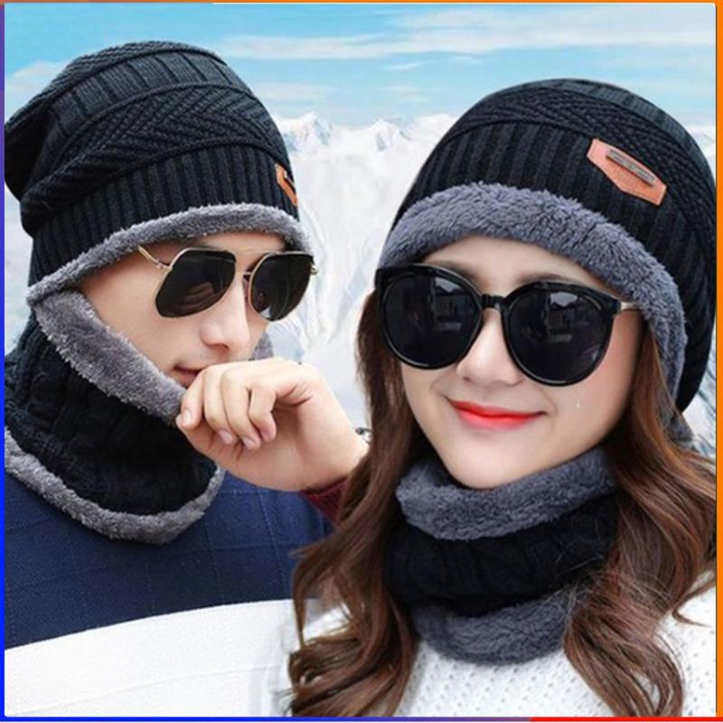 Mũ len kèm khăn ống quàng cổ cực ấm phong cách dành cho cả nam và nữ