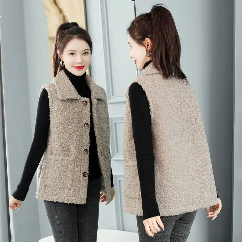 Áo Vest Lông Cừu, Mùa Xuân Và Mùa Thu Mới, Ngoại Cỡ, Lông Thú, Áo Ghi Lê Một Mảnh, Dễ Phối Đồ, Làm Bằng Len Lông Cừu, Có Thể Mặc Ngoài Trời, Dành Cho Nữ