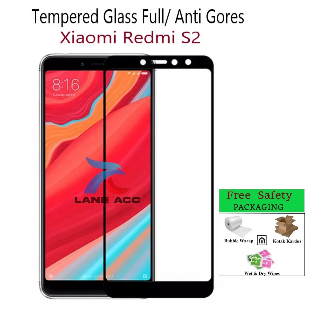 TEMPERED GLASS FULL UNTUK XIAOMI REDMI S2  ANTI GORES FULL. SCREEN PELINDUNG LAYAR ANTI GORES KACA SCREEN PROTECTOR