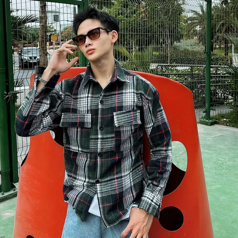 Áo Sơ Mi Khoác FLANNEL JACKET Caro Chất Vải Dày Mr Smile 99 Shop SM121 Menswear 5