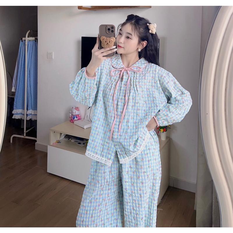 BỘ ĐỒ NGỦ HOA NHÍ TAY DÀI QUẦN DÀI CỰC XINH NHÀ PINK 2 MÀU CÓ CẢ BIG SIZE Nữ Women