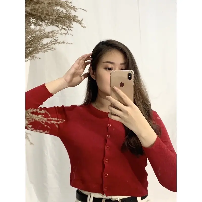 Bailey Cardy Cardigan Basic Crop Top Angela Knitwear Wanita Korean Style Tangan Panjang 7