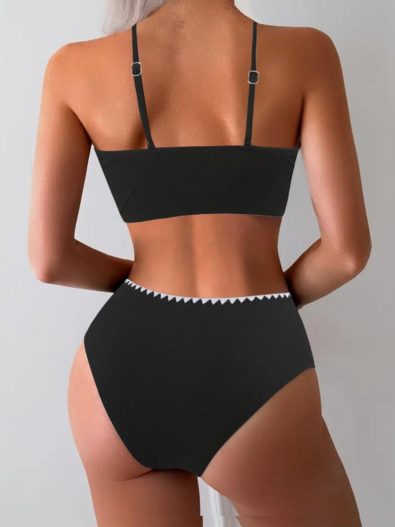 Product Introduction of Two-piece Set Women's Colorblock Bikini Set, Casual Adjustable Strap Swim Top & Swim Bottom Two-piece Swimsuit for Beach Holiday Vacation, Ladies Swimwear for All Seasons 3