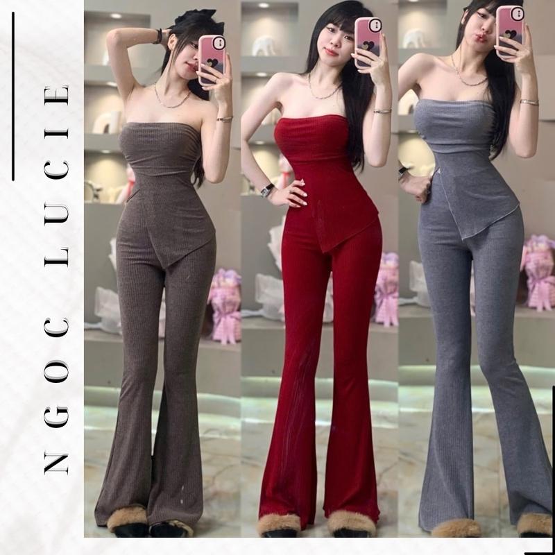 S326 - Set Đồ Nữ Quần Ống Loe + Áo Cúp Vạt Chéo Nhún Eo - Ngọc Lucie Women