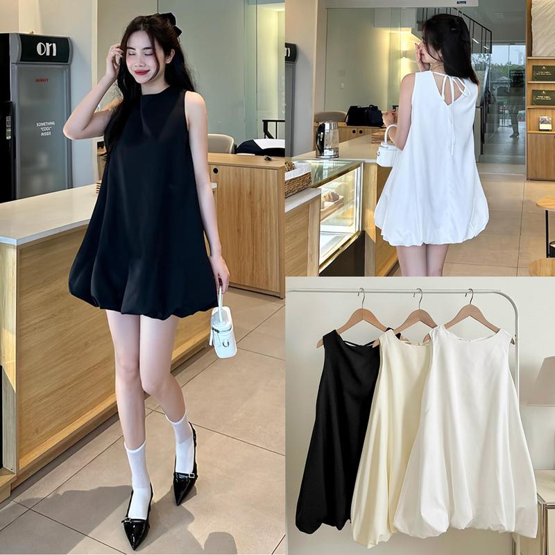 Váy babydoll ba lỗ thô bồng buộc nơ sau Puffy Dress nhẹ nhàng xinh xắn Nữ  Women Kem Voan