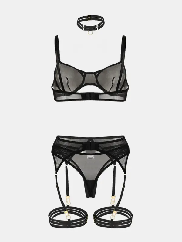 Women's Solid Sexy Lingerie Set, Naughty Lingerie, Push Up Bra & Panty & Garter Belt & Choker, Sexy Comfy Lingerie Set for All Seasons, Lady Underwear for Daily Wear, Naughty Lingerie 6