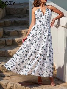 YOZY Women's Floral Print Cami Dress, Boho Sleeveless Spaghetti Strap Long Dress for Beach Holiday Vacation, Ladies Clothes for All Seasons