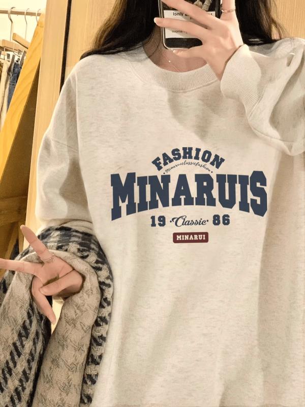 REWSHOP Áo Sweater nỉ bông in chữ MINARUS - áo from rộng unisex thích hợp mặc thu đông Menswear 2