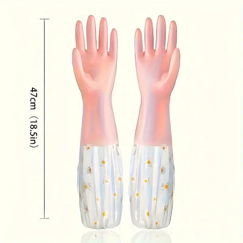 Waterproof Cleaning Gloves, 2 Counts Non-slip Dish Washing Gloves, Multifunctional Household Cleaning Gloves for Kitchen & Bathroom 1