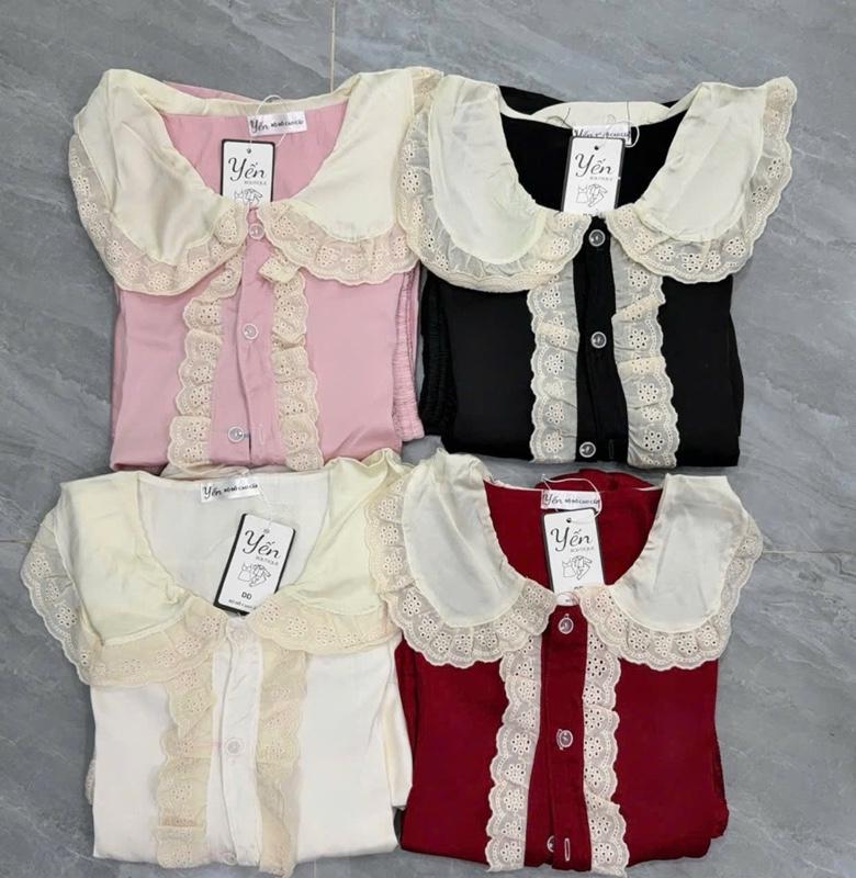 Product Introduction of Set Bộ Pijama Tiểu Thư Cổ Sen Phối Bèo Dọc Nút Đính Đá Chất Liệu Lụa Latin Mát Mịn 40-62kg m13 14