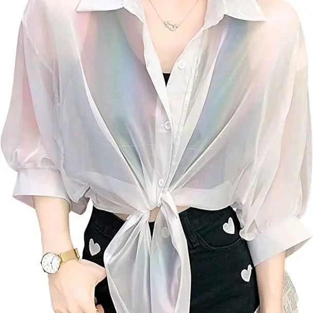 Aesthetich colourful simmer kemeja crop top // model baju ala korea Silk 1