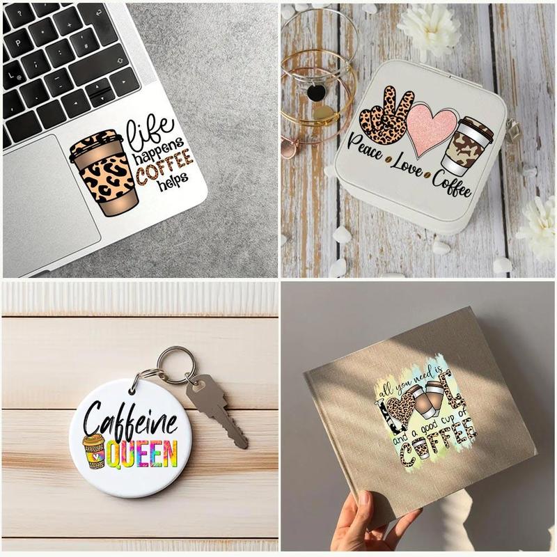 Coffee Letter Pattern Coffee Cup Sticker, 12pcs/set UV DTF Self-adhesive Bottle Wrap, Decorative Sticker for Coffee Cup, Glass Jar, Cup, DIY Decorative Sticker 6