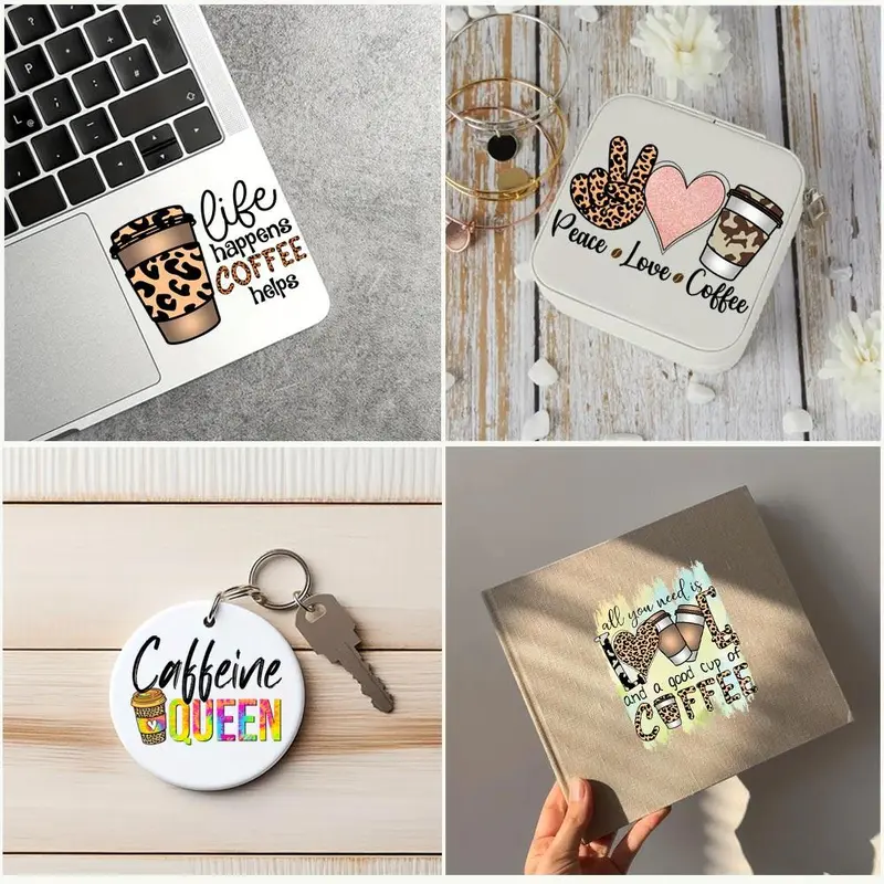 Coffee Letter Pattern Coffee Cup Sticker, 12pcs/set UV DTF Self-adhesive Bottle Wrap, Decorative Sticker for Coffee Cup, Glass Jar, Cup, DIY Decorative Sticker 6