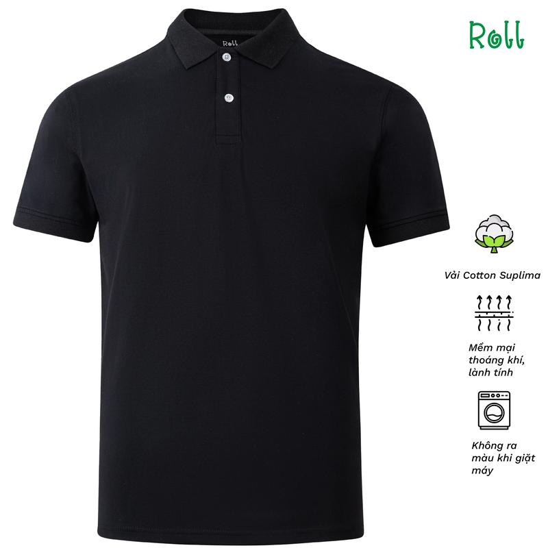 Áo polo nam Roll màu đen vải Cotton Supima chất xịn mềm mại lành tính không bai xù form chuẩn dễ mặc trẻ trung Menswear Ngắn Tay Có Cổ Shirt