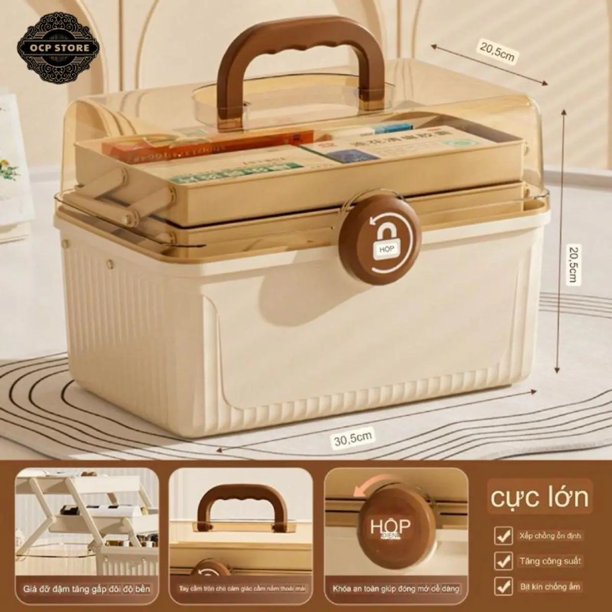 Tủ đựnġ thuốc gia đình 3 tầng hàng đẹp khóa box