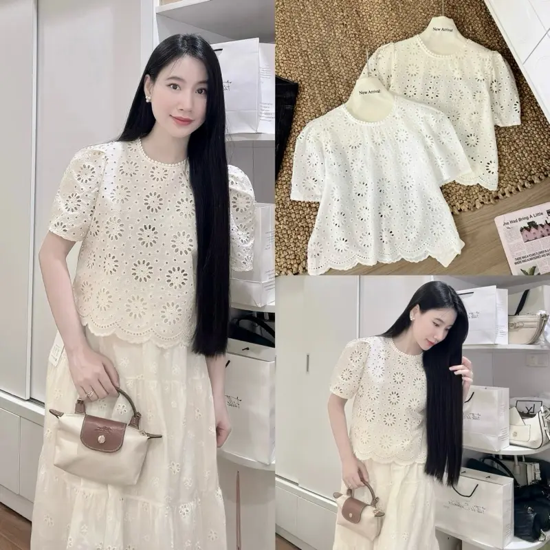 Thuyan FdS - Áo thô đũi cộc tay thêu hoa lỗ QCCC