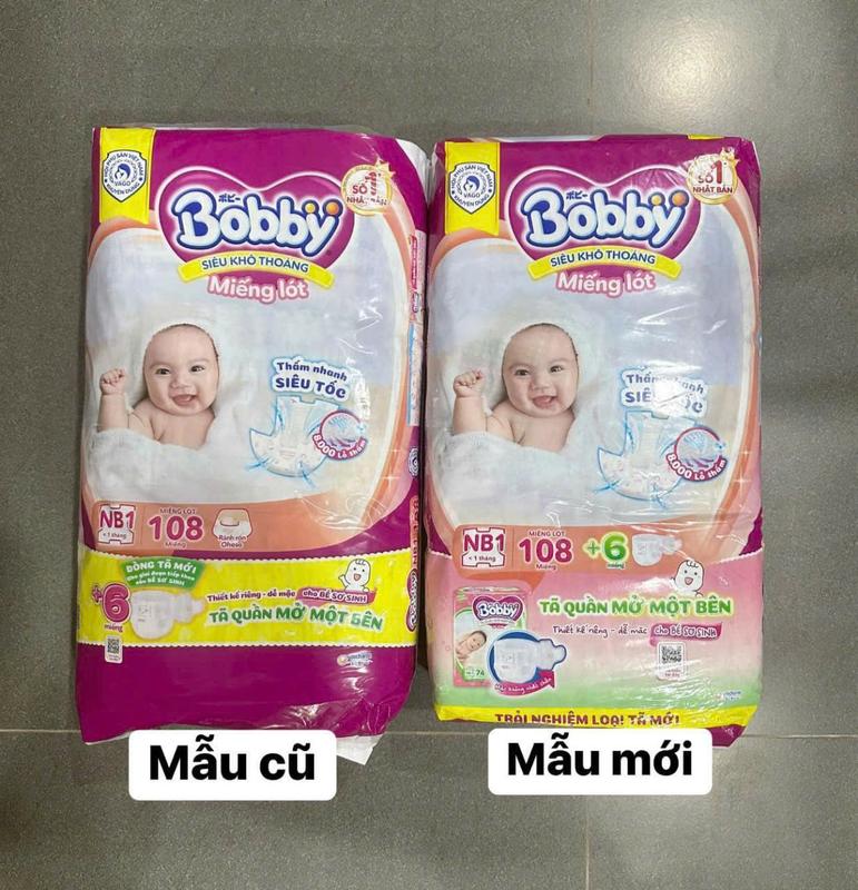 Miếng Lót Sơ Sinh Bobby NB1 108+6 miếng tã quần mở 1 bên cho bé dưới 5kg hoặc mẹ dùng làm BVS