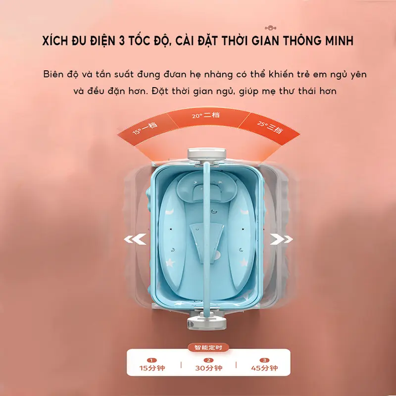 (TẶNG MÀN, GỐI, ĐỒ CHƠI ) Nôi điện đa năng cho bé, nôi đưa tự động kèm nhạc-Tuti.baby Kem Võng 7
