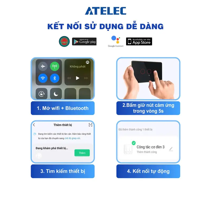 (2) Công Tắc Cảm Ứng Chữ Nhật Wifi Thông Minh ATELEC 1-2-3-4 Nút - Điều Khiển Từ Xa qua APP, Thiết Lập Hẹn Giờ - Bảo Hành 1 Năm 6