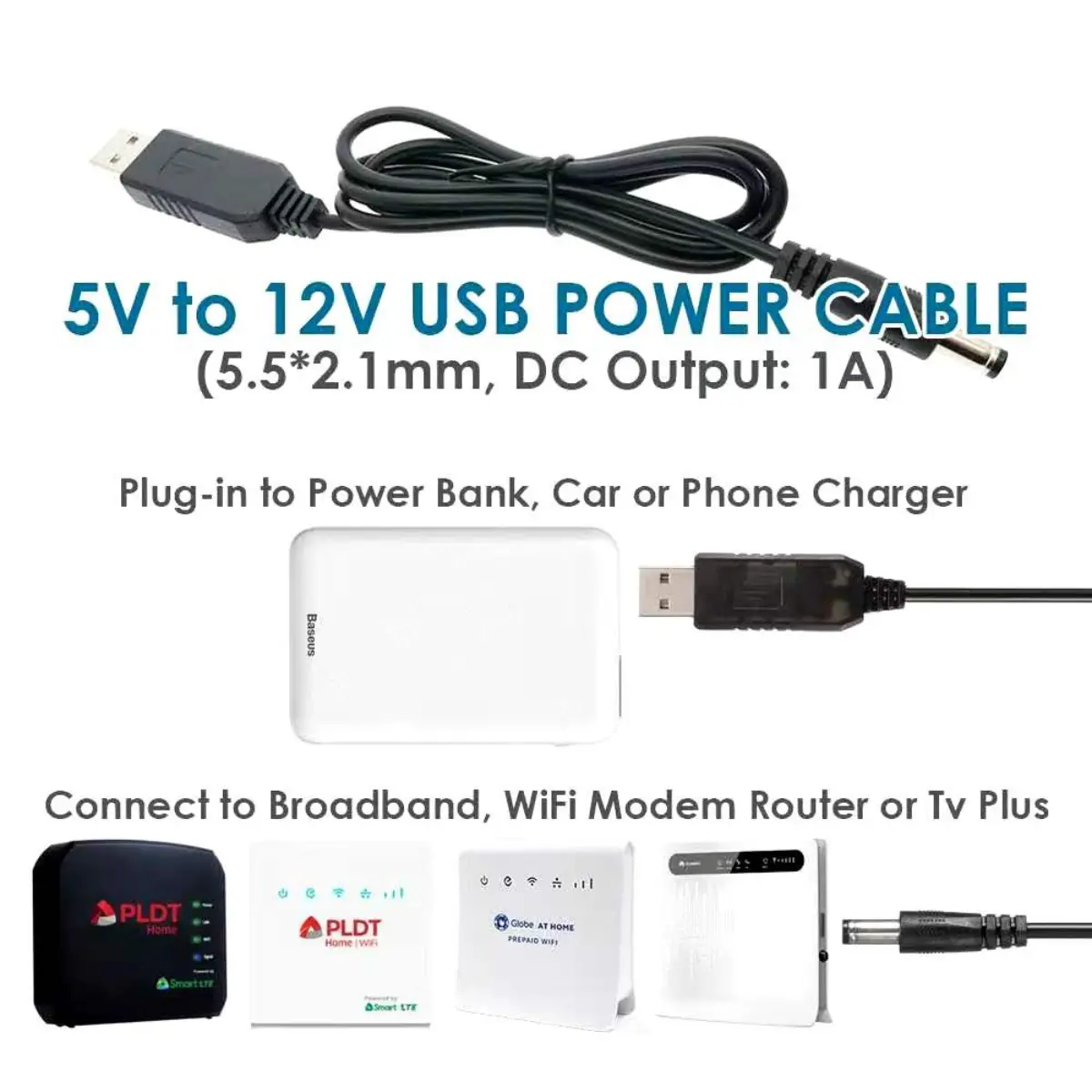 Buy 1 Take 1 5V to 12V USB Cable WiFi Router Demodulator to Mobile Power Boost Cable 5.5 * 2.1mm