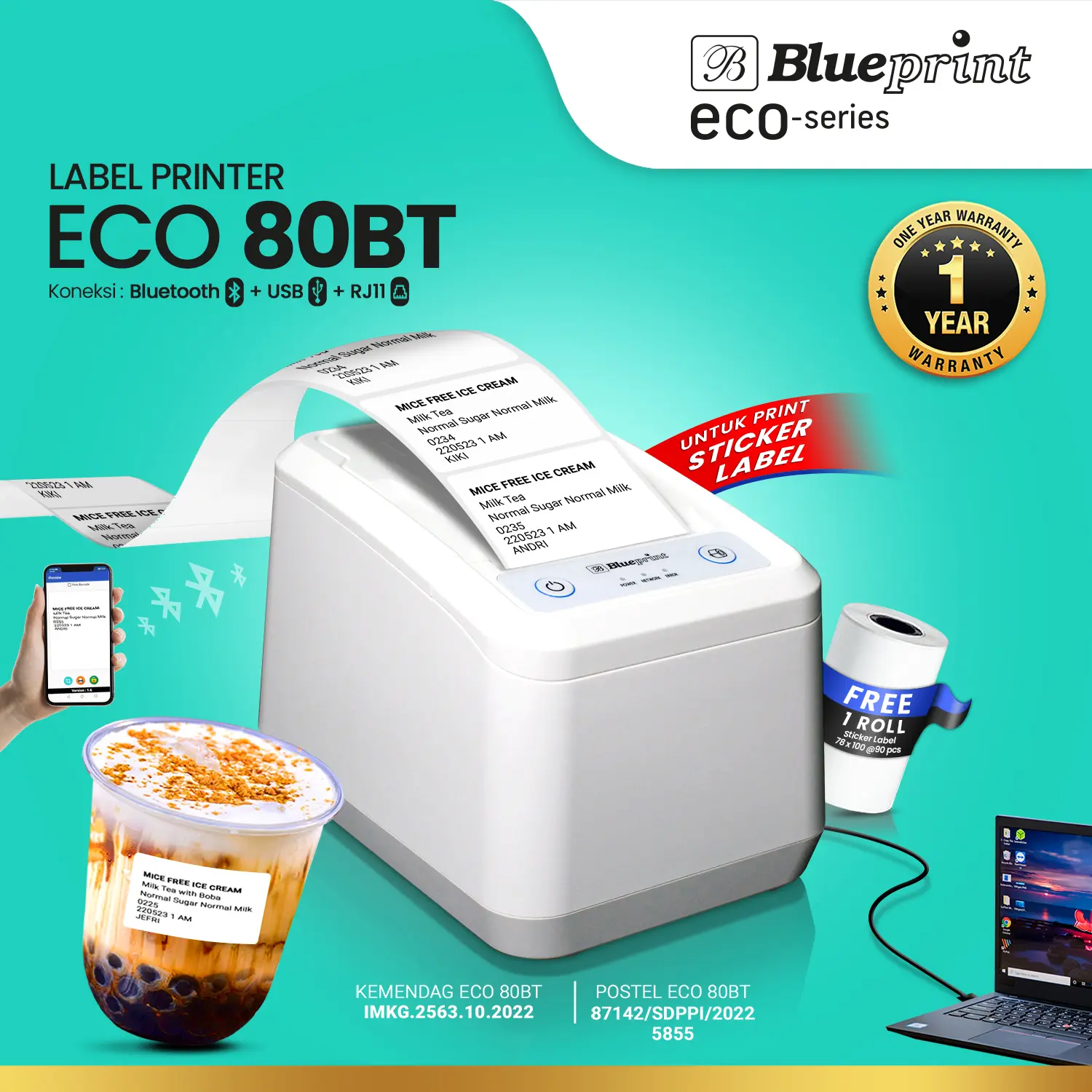 Printer Label Thermal 80mm BLUEPRINT ECO80BT USB + Bluetooth - Shop ...
