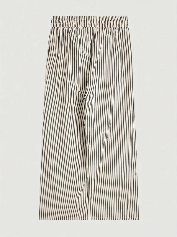 Women's Striped Print Elastic Waist Wide Leg Pants, Casual Comfy Trousers for Spring & Fall, Women's Bottoms for Daily Wear 1