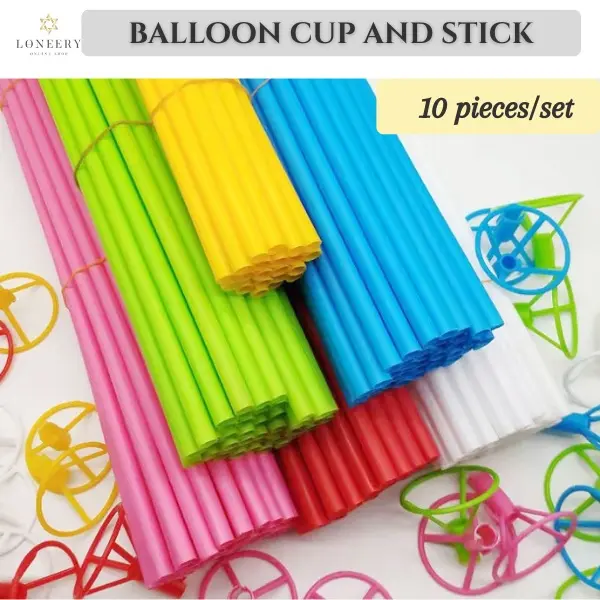 40cm Bobo Balloon Stick and Balloon Cup 10pcs | Colorful PVC Stick Balloon Holder Stick | Balloon Stick Decoration Part