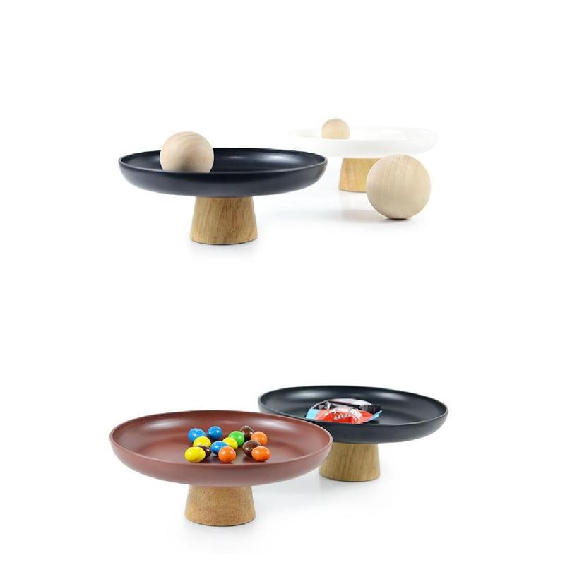 Product Introduction of Home Decoration Plastic High Stand Cake Plate Nordic Style Round Dessert Display Plate Seamless Wooden Base Desktop Storage Tray Bedroom 20