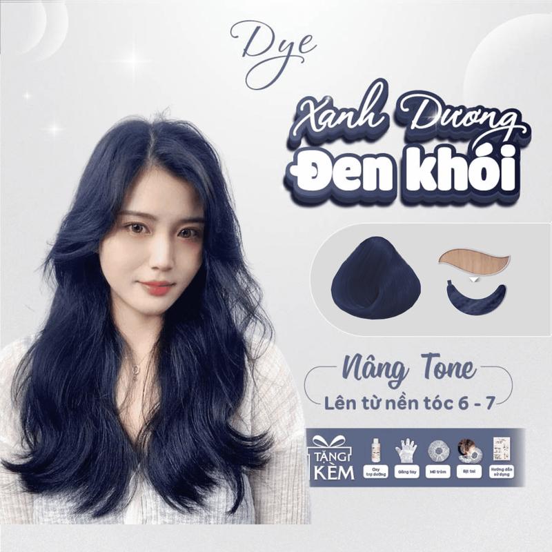 Thuốc nhuộm tóc, thuốc nhuộm tóc XANH ĐEN KHÓI, DYE.HAIR, tặng kèm oxy trợ dưỡng và bao tay Đổi Màu Tóc Nữ