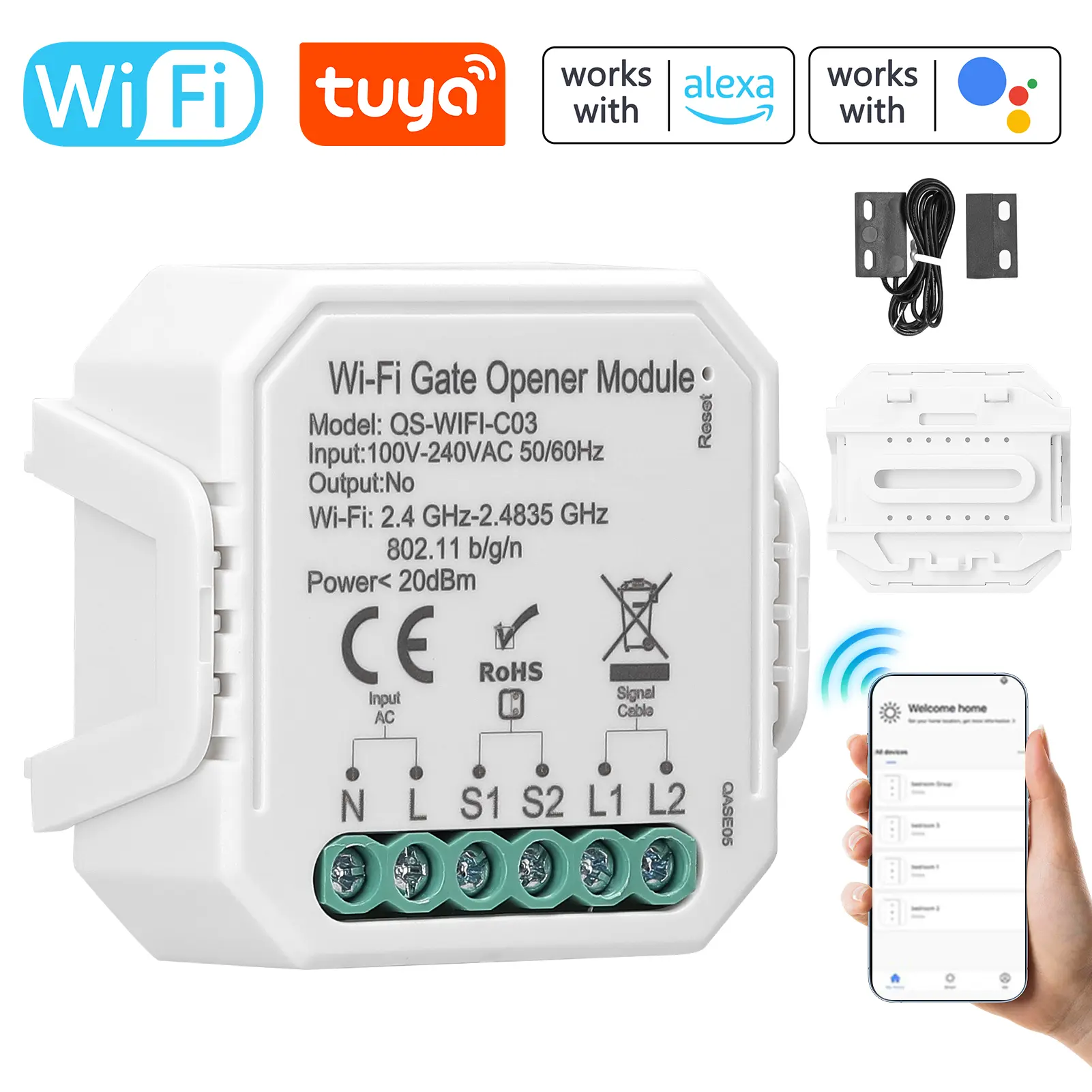 Tuya WiFi Garage Door Opener Controller Mobilephone Remotely APP Control Compatible with Alexa  Home for Voice Control