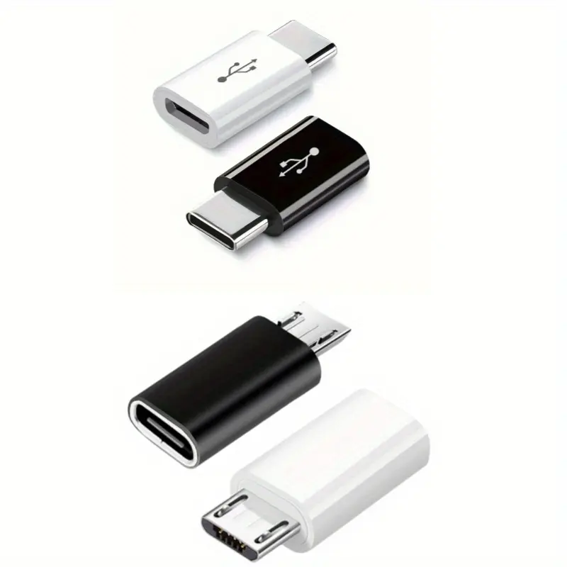 4pcs USB C to Micro USB Adapter, Micro USB (Female) to USB C (Male) Converter in Black & White, Supports Charging & Data Sync, Compatible with Galaxy S7 Edge/S6, Nexus 5/4, and Other Micro USB Devices,