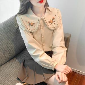 2025 New Spring and Autumn French Embroidered Women's Doll Neck Shirt, Unique and Unique Long Sleeve Top Traditional Clothes