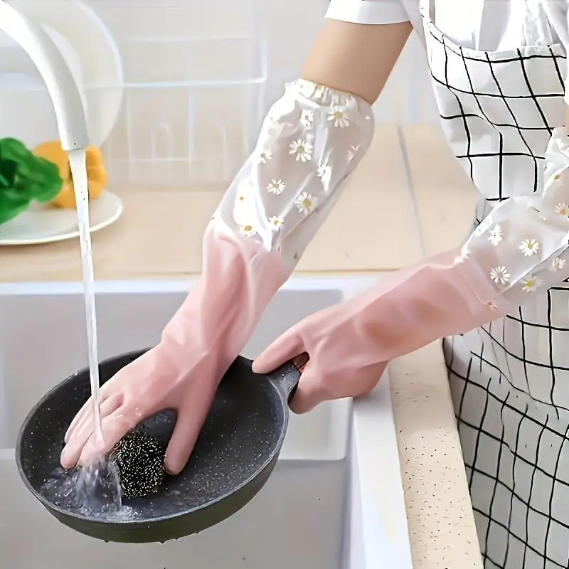 Waterproof Cleaning Gloves, 2 Counts Non-slip Dish Washing Gloves, Multifunctional Household Cleaning Gloves for Kitchen & Bathroom 2