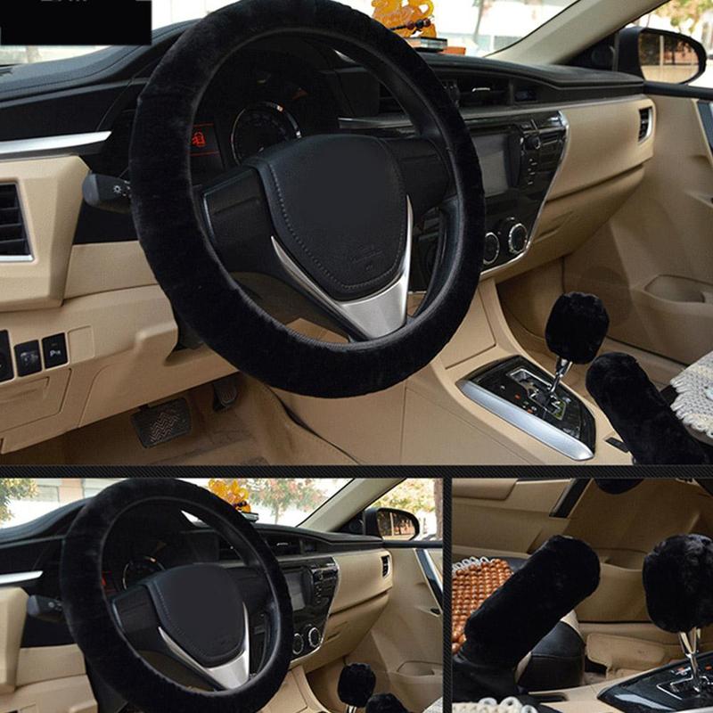 Universal Warm Plush Car Steering Wheel Cover Gearshift Women Protector Soft Decoration Y4J5 1