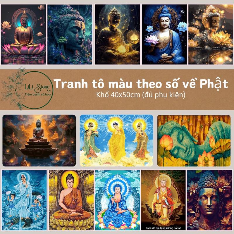[SẴN 80 mẫu] Tranh tô màu theo số DIY LỚN 40x50cm đã căng khung- Tranh PHẬT
