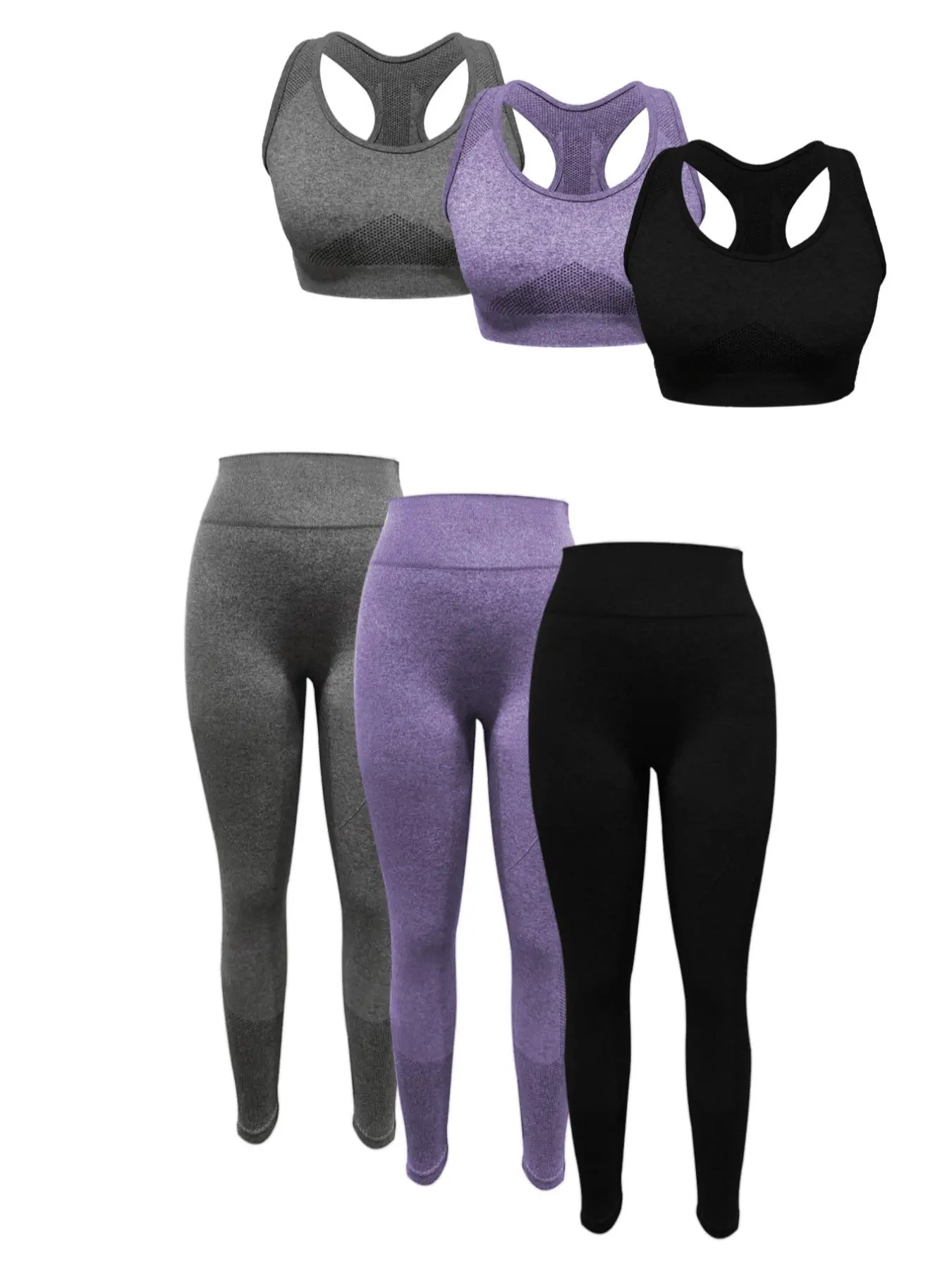 6 Counts Women's Solid Crop Tank Top & Ruched Wide Band Waist Leggings Set, Sporty Breathable Comfortable Tracksuits for Yoga Gym Workout Running, Ladies Sportswear