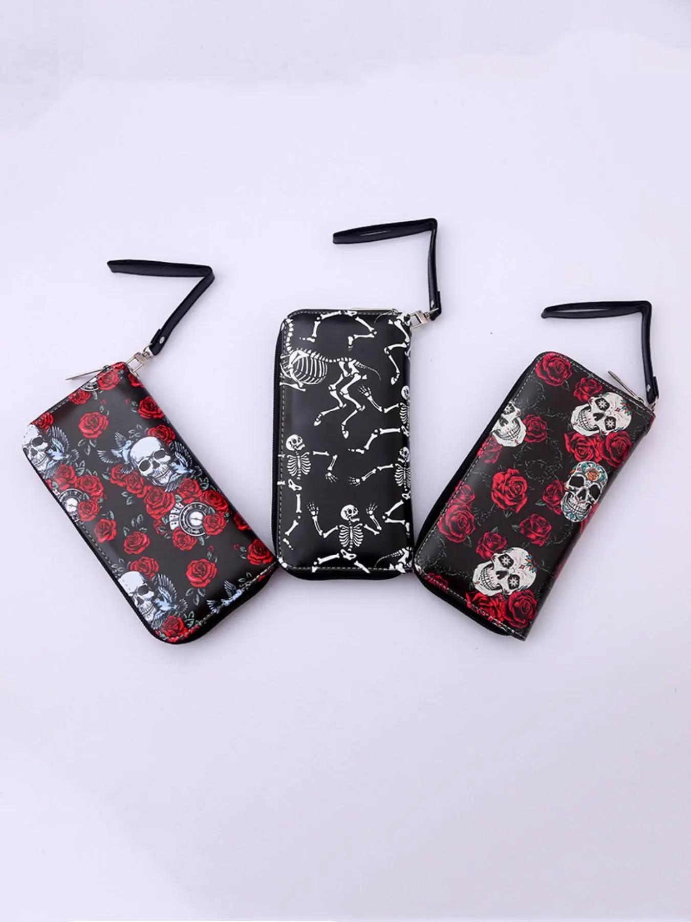 Women's Skull & Rose Pattern Long Wallet, Fashionable Zipper Wallet for Daily Used, Casual Trendy Versatile High-quality Daily Commuting Bag
