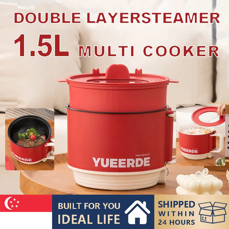 SGIN STOCK1.5L Double layer steamer Multifunctionalhot pot Multifunctionalhot pot Non Stick Pot Rice Instant Noodles Cooker Pot