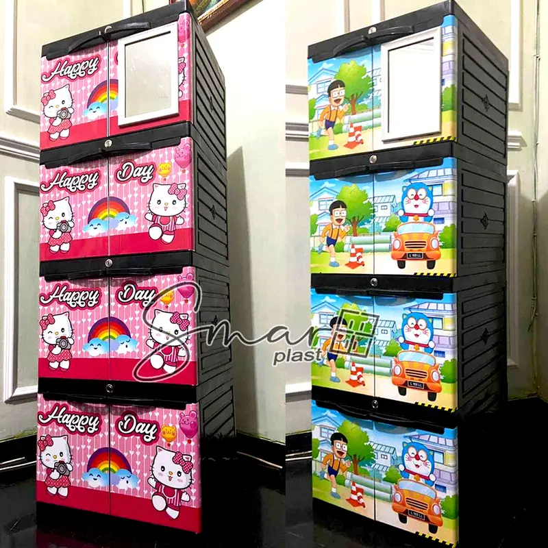 LEMARI PLASTIK 3 SUSUN TINGKAT MINI KACA CERMIN FULL KUNCI KABINET KARAKTER ANAK PORTABLE RAK BAJU PAKAIAN SERBAGUNA MULTIFUNGSI MURAH KOKOH AWET DMK 4