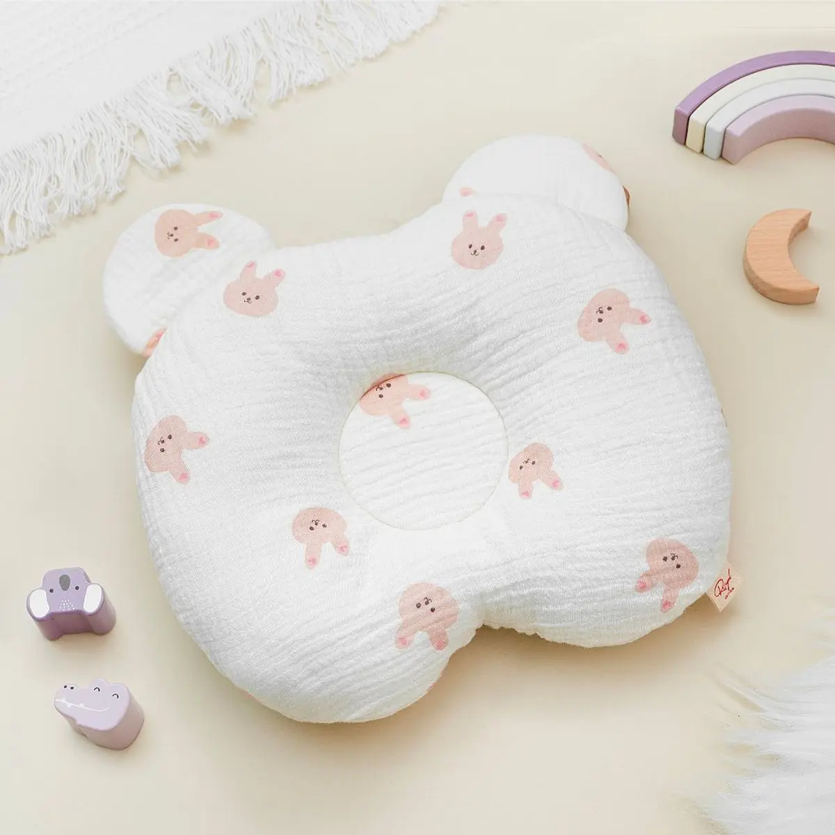 Gối sơ sinh chống lõm méo đầu Royal vải xô muslin mềm hình tai gấu Cho Bé